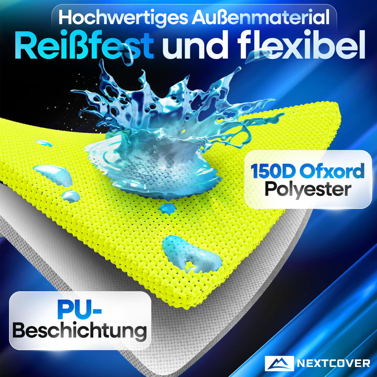 Nextcover Helmüberzug aus reißfestem 150D Oxford-Polyester mit flexibler PU-Beschichtung, wasserabweisend und langlebig für optimalen Schutz bei Regen.