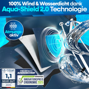 Nextcover Regenponcho mit innovativer Aqua-Shield 2.0 Technologie, 100 % wind- und wasserdicht, atmungsaktiv und mehrfach ausgezeichnet (Note 1,1 „Sehr gut“, nominiert für den Innovationspreis Ergonomie 2025).