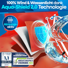 Nextcover Regenponcho mit innovativer Aqua-Shield 2.0 Technologie, 100 % wind- und wasserdicht, atmungsaktiv und mehrfach ausgezeichnet (Note 1,1 „Sehr gut“, nominiert für den Innovationspreis Ergonomie 2025).