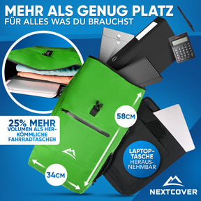 Geräumiger Nextcover Rolltop-Rucksack (58 cm × 34 cm) mit herausnehmbarer Laptoptasche, ideal für Kleidung, Ordner und Zubehör.