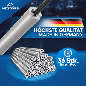 Nextcover Speichenreflektoren (36 Stück) in Silber, Made in Germany, für höchste Qualität und zuverlässige Sichtbarkeit bei Dunkelheit, passend für ein komplettes Fahrrad-Rad.