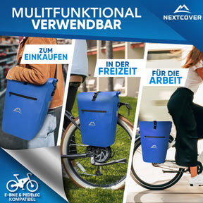 Nextcover wasserdichte Fahrradtasche, vielseitig einsetzbar für Einkauf, Freizeit und Arbeit, kompatibel mit E-Bikes und Pedelecs.