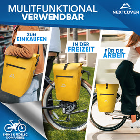 Nextcover wasserdichte Fahrradtasche, vielseitig einsetzbar für Einkauf, Freizeit und Arbeit, kompatibel mit E-Bikes und Pedelecs.