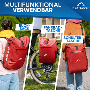 Multifunktionaler Nextcover Rolltop-Rucksack, nutzbar als Rucksack, Fahrradtasche oder Schultertasche mit wasserfestem Material und verstellbaren Gurten für maximale Flexibilität.