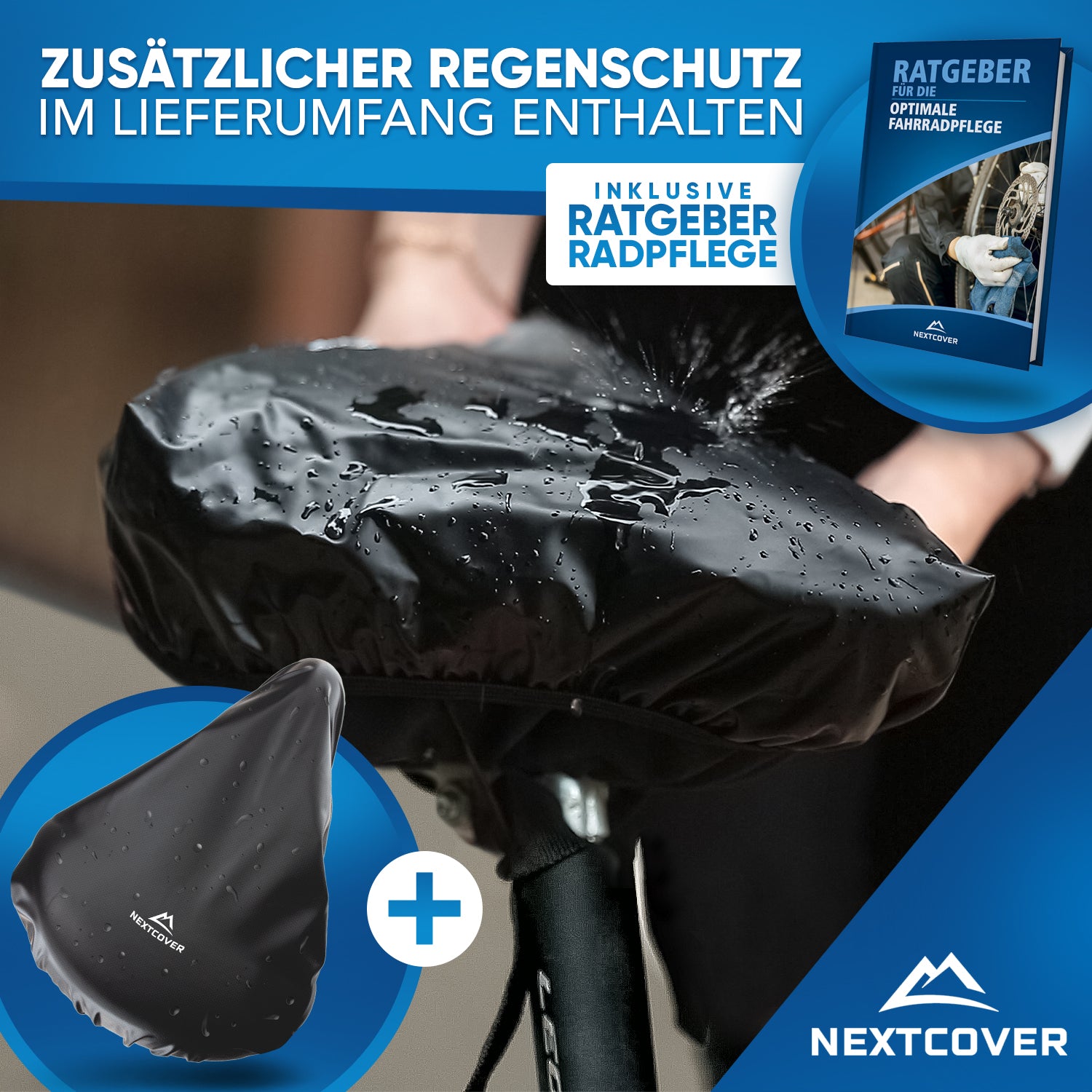 Nextcover Fahrrad-Sattelbezug mit zusätzlichem Regenschutz – inklusive kostenlosem Ratgeber für optimale Radpflege.