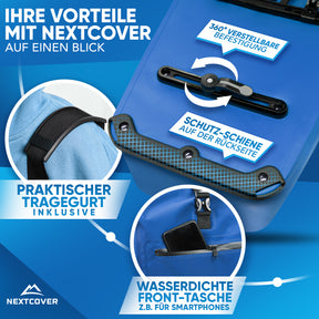 Nextcover Fahrradtasche mit 360° verstellbarer Befestigung, integrierter Schutzschiene, praktischem Tragegurt und wasserdichter Fronttasche für Smartphones