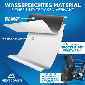 Nextcover Überschuh-Material aus 150D Oxford-Polyester mit wasserdichter PU-Beschichtung, hält Schuhe trocken und Füße warm, inklusive Regenschutz-Ratgeber und Aufbewahrungstasche.